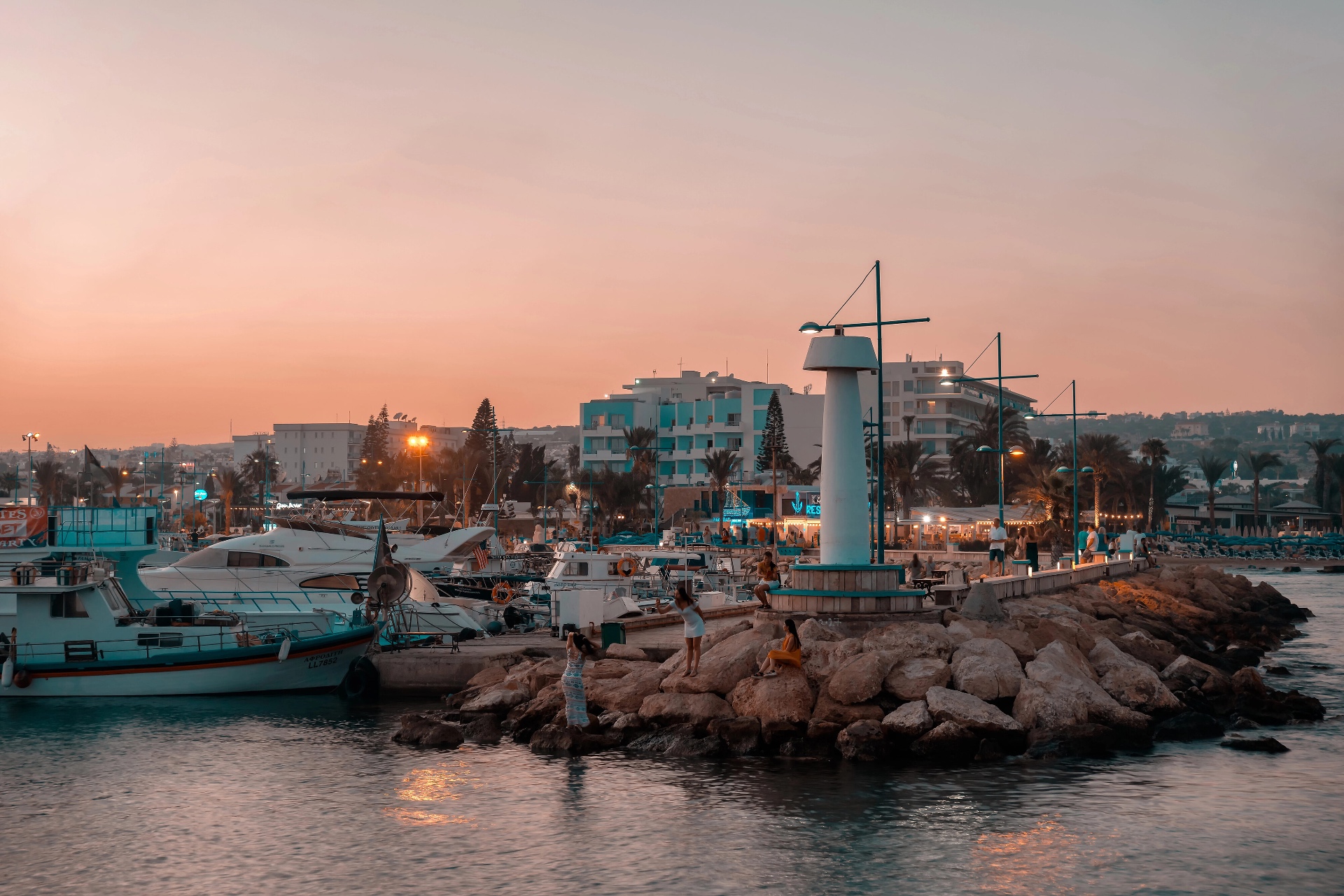 Protaras harbour at sunset, calm, considered, long-term
