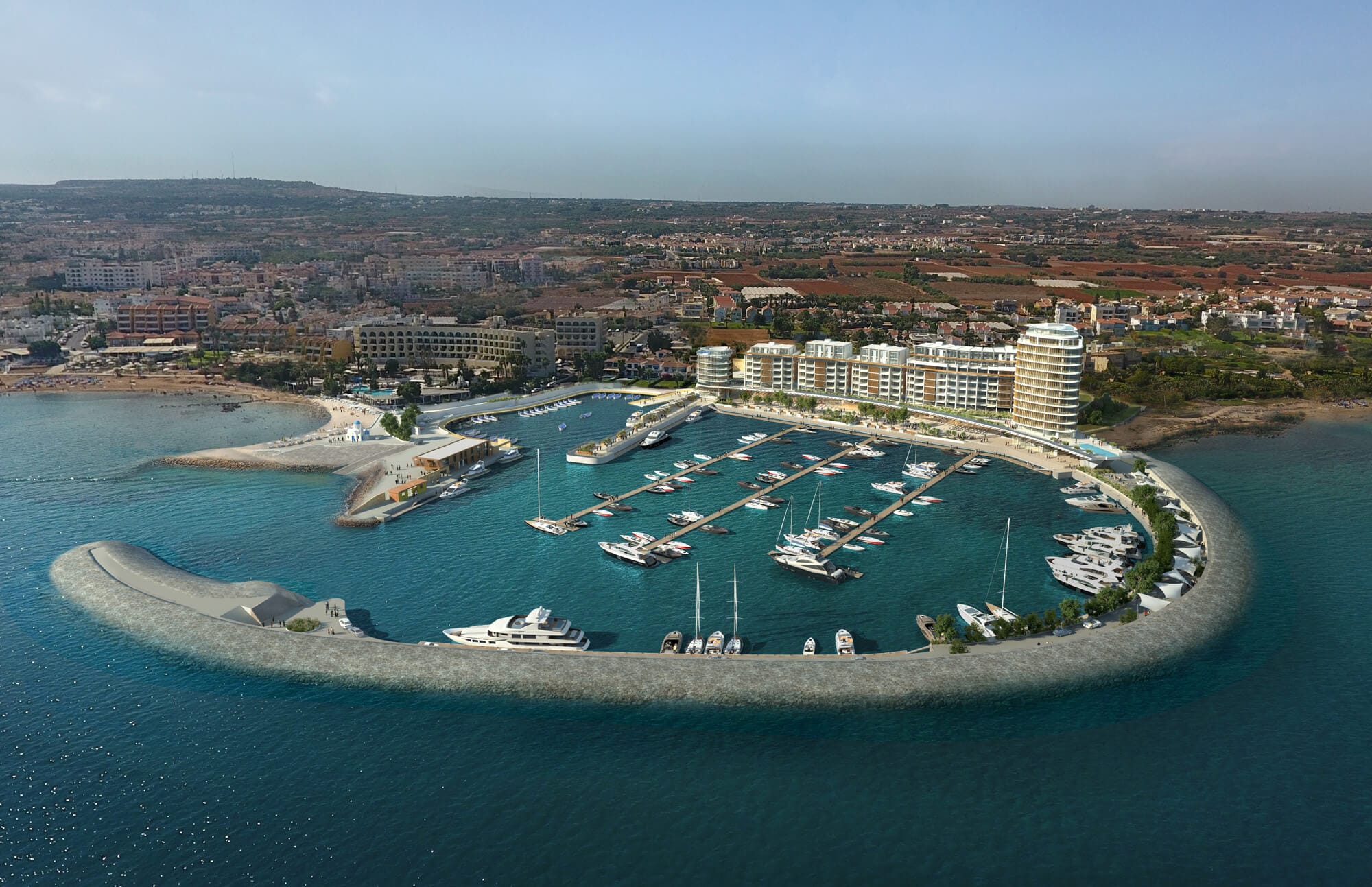 Paralimni Marina at golden hour with warm Mediterranean light