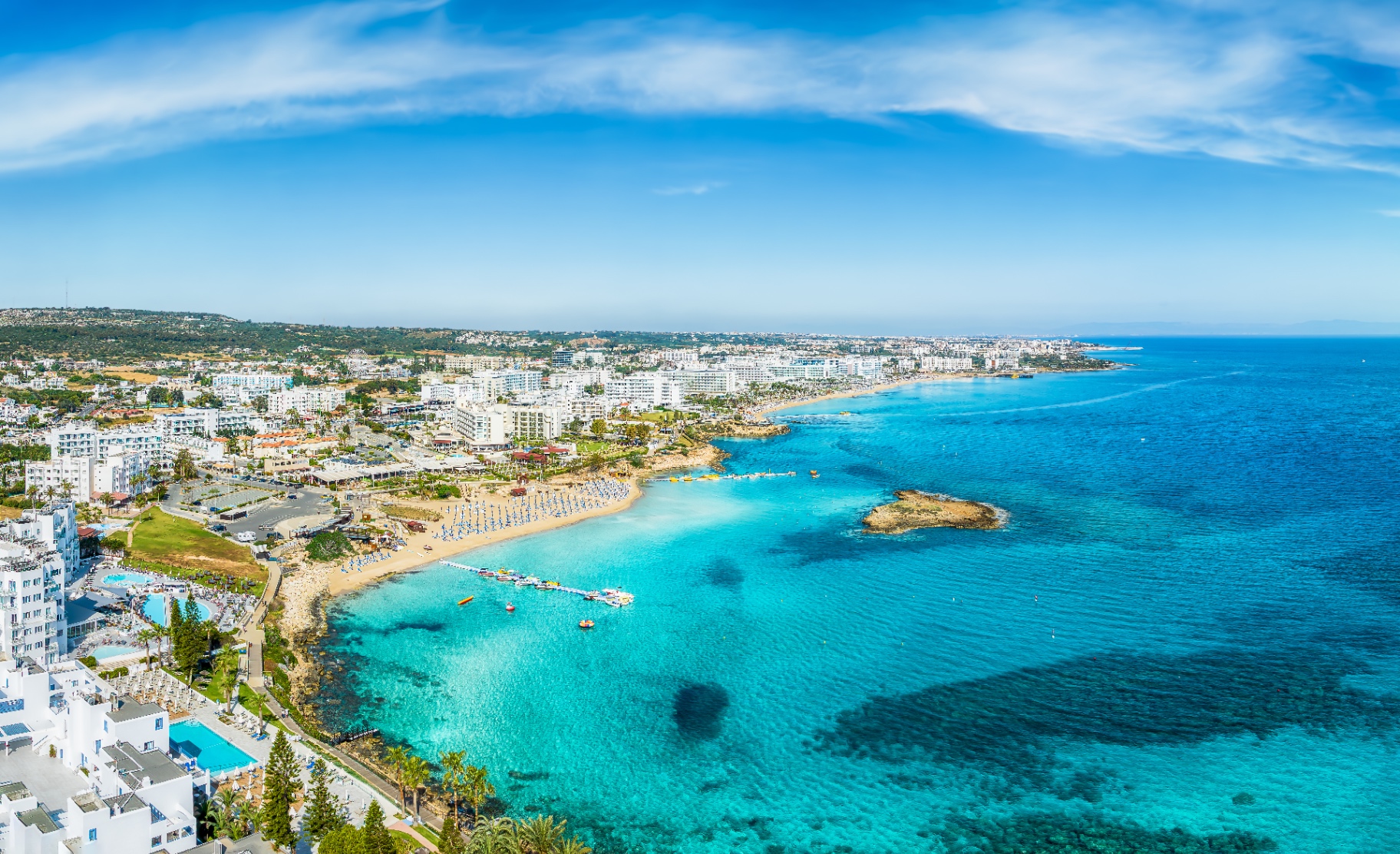 Aerial view of the Cyprus coastline at golden hour