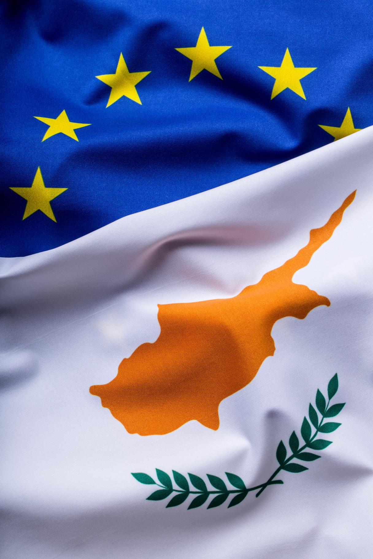European Union and Cyprus flags side by side